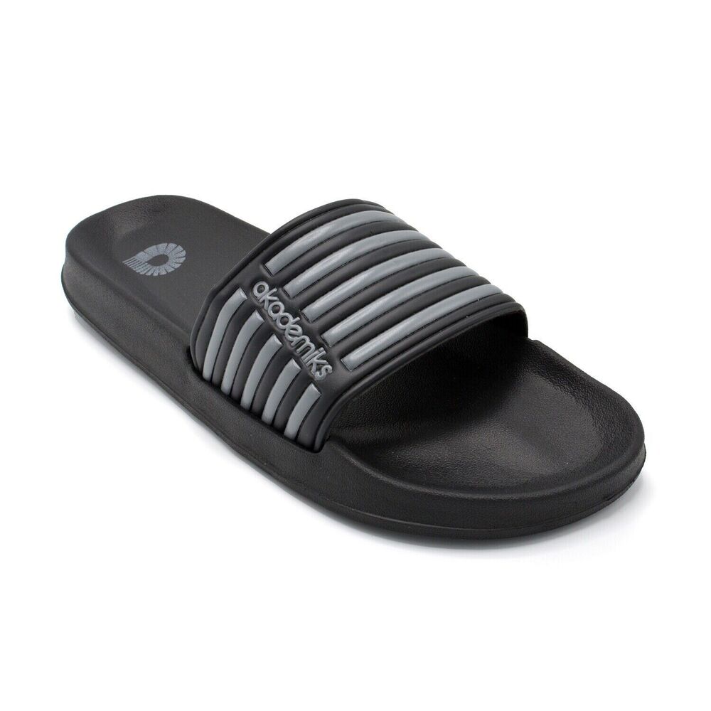 Akademiks Sandals Mens 44 Flip 1.0 Slip On Pool Slides Black Grey Shoes NEW - Picture 2 of 9